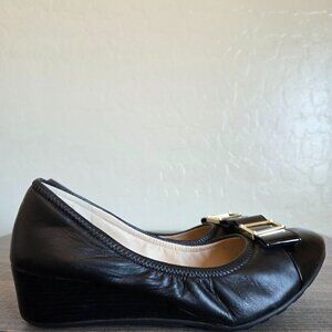 Cole Haan Emory Bow Leather Ballet Wedge Pump Black Sz Womens 7 Low Heel Slip-On